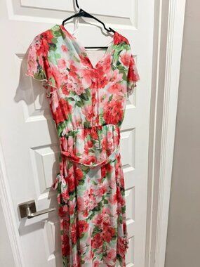 Stella & Julie Vibrant Floral Ruffle-Sleeve Chiffon Maxi Dress